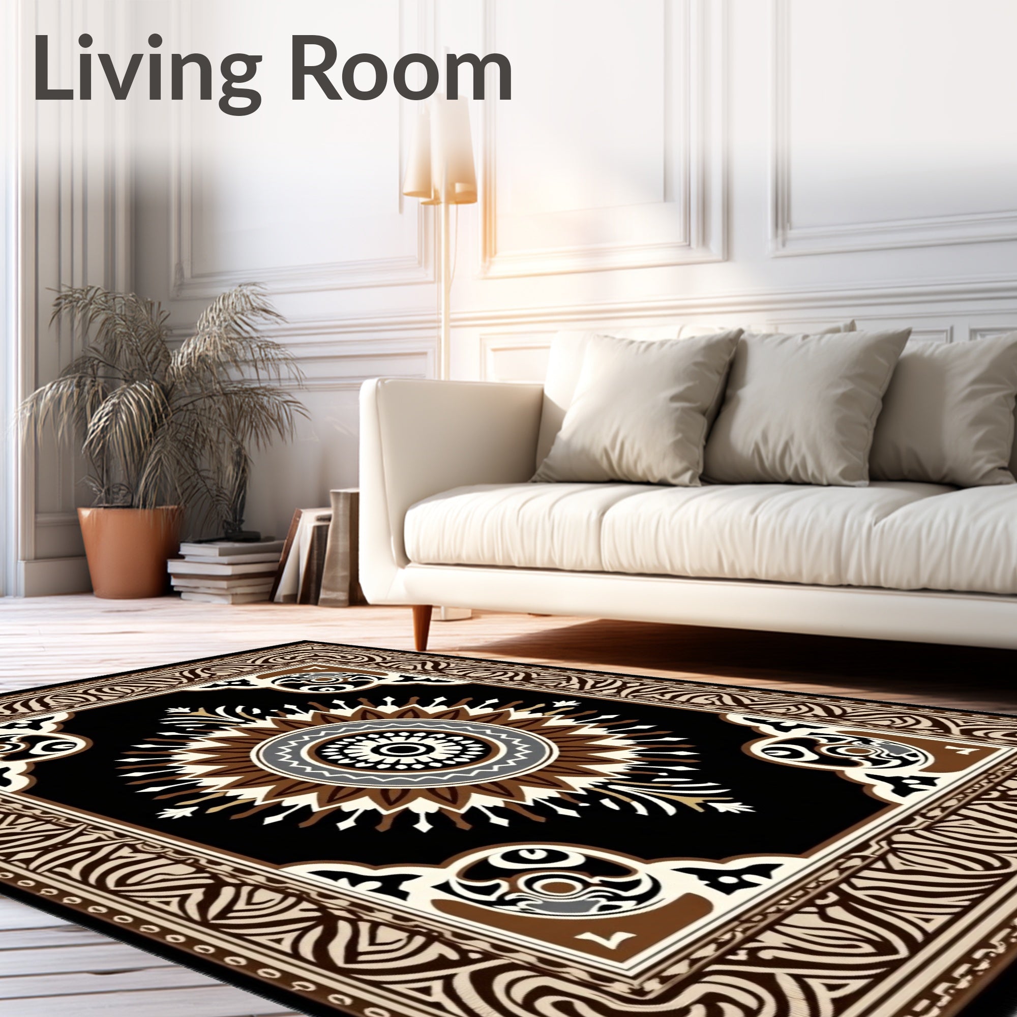 Ornate Radial Brown Black Pattern Rug