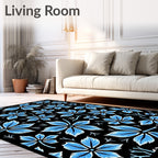 Bold Blue Leafy Branch Arrangement Rug