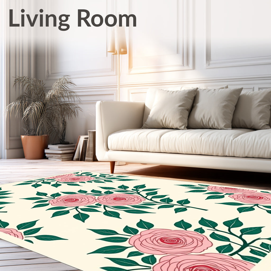 Pink Rose Floral Pattern Rug