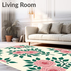 Pink Rose Floral Pattern Rug