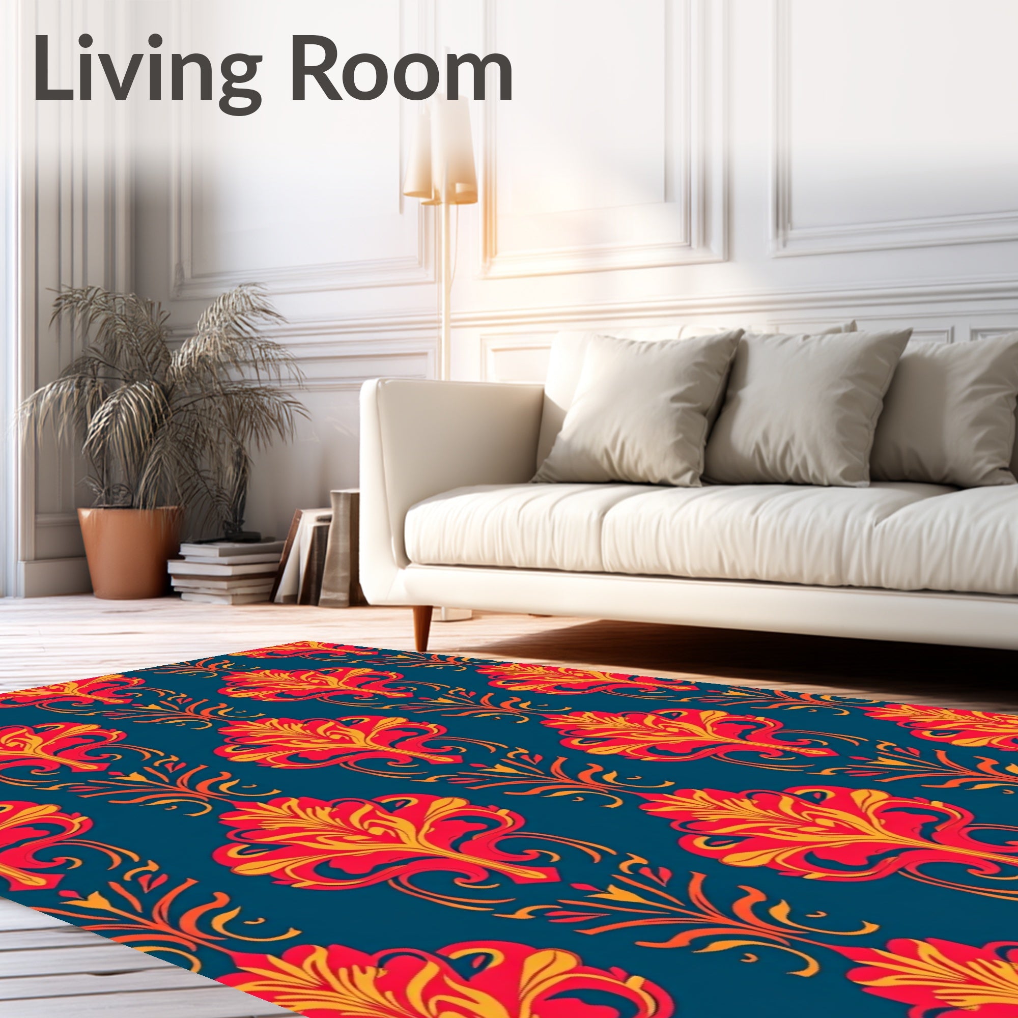 Ornate Red Gold Floral Pattern Rug