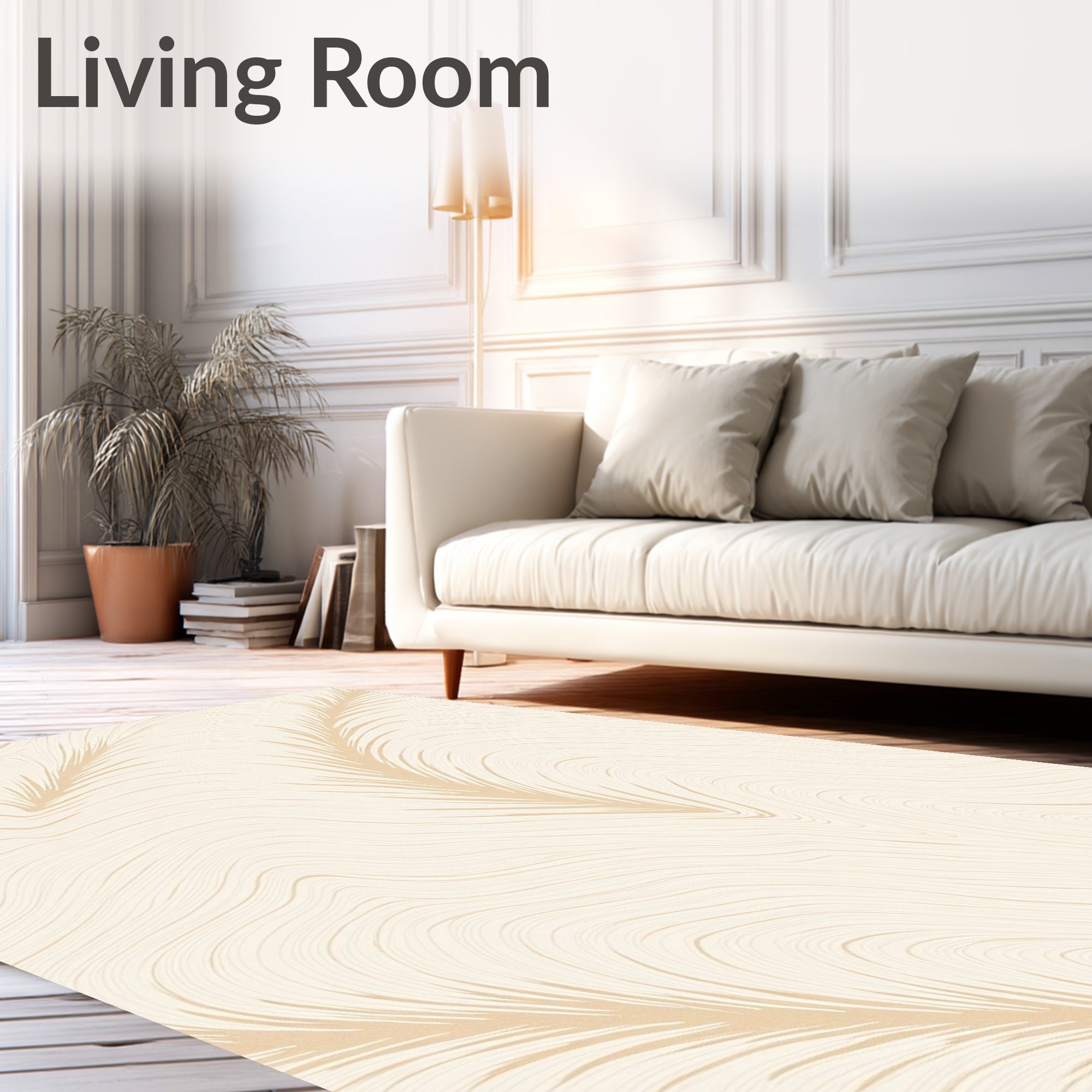 Abstract Cream Feather Lines Rug