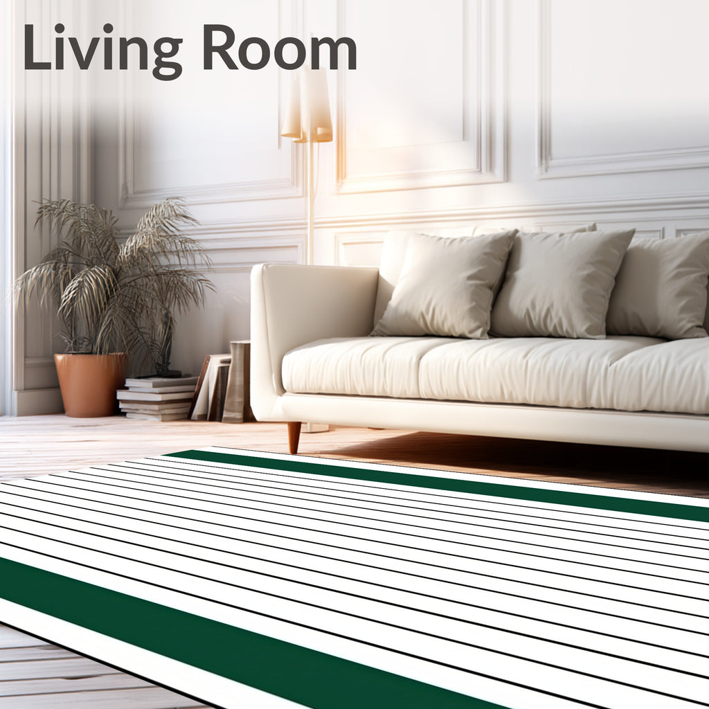 Classic Green Black Stripe Pattern Rug