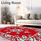 Red Floral Medallion With Powder Blue Accents Rug