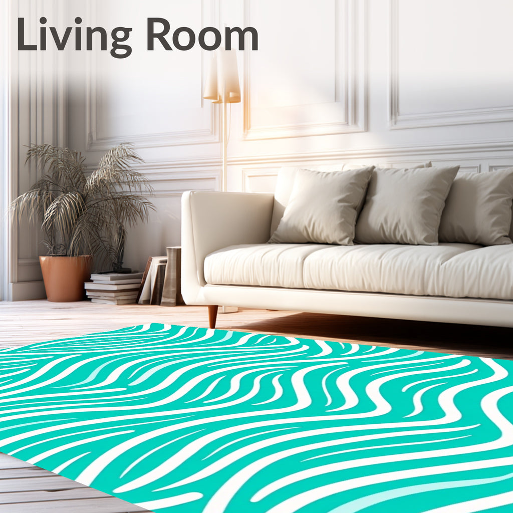 Flowing Aqua White Stripes Rug