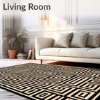 Geometric Black Cream Maze Design Rug