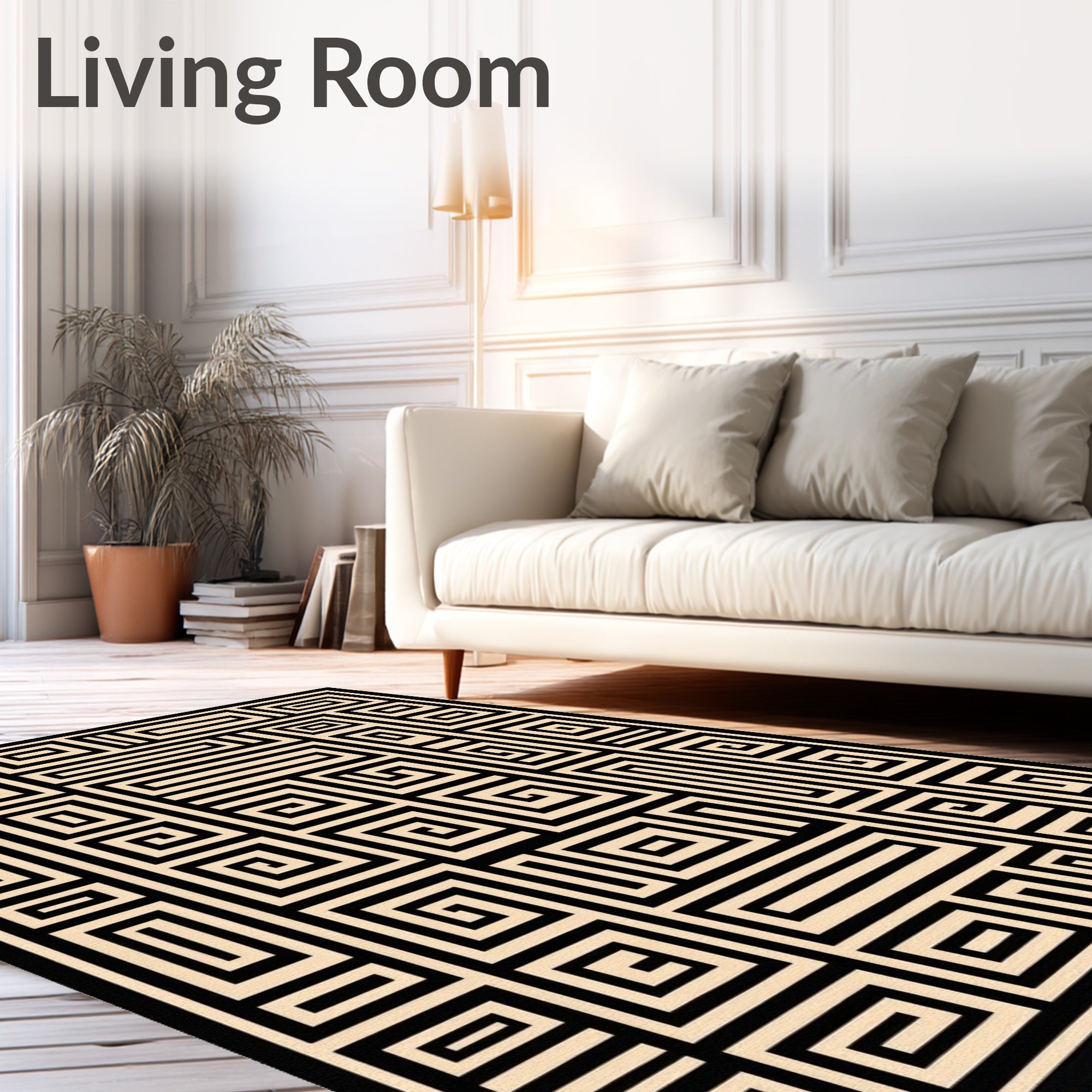 Geometric Black Cream Maze Design Rug