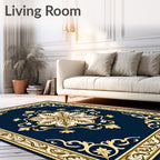 Elegant Blue Gold Floral Medallion Rug