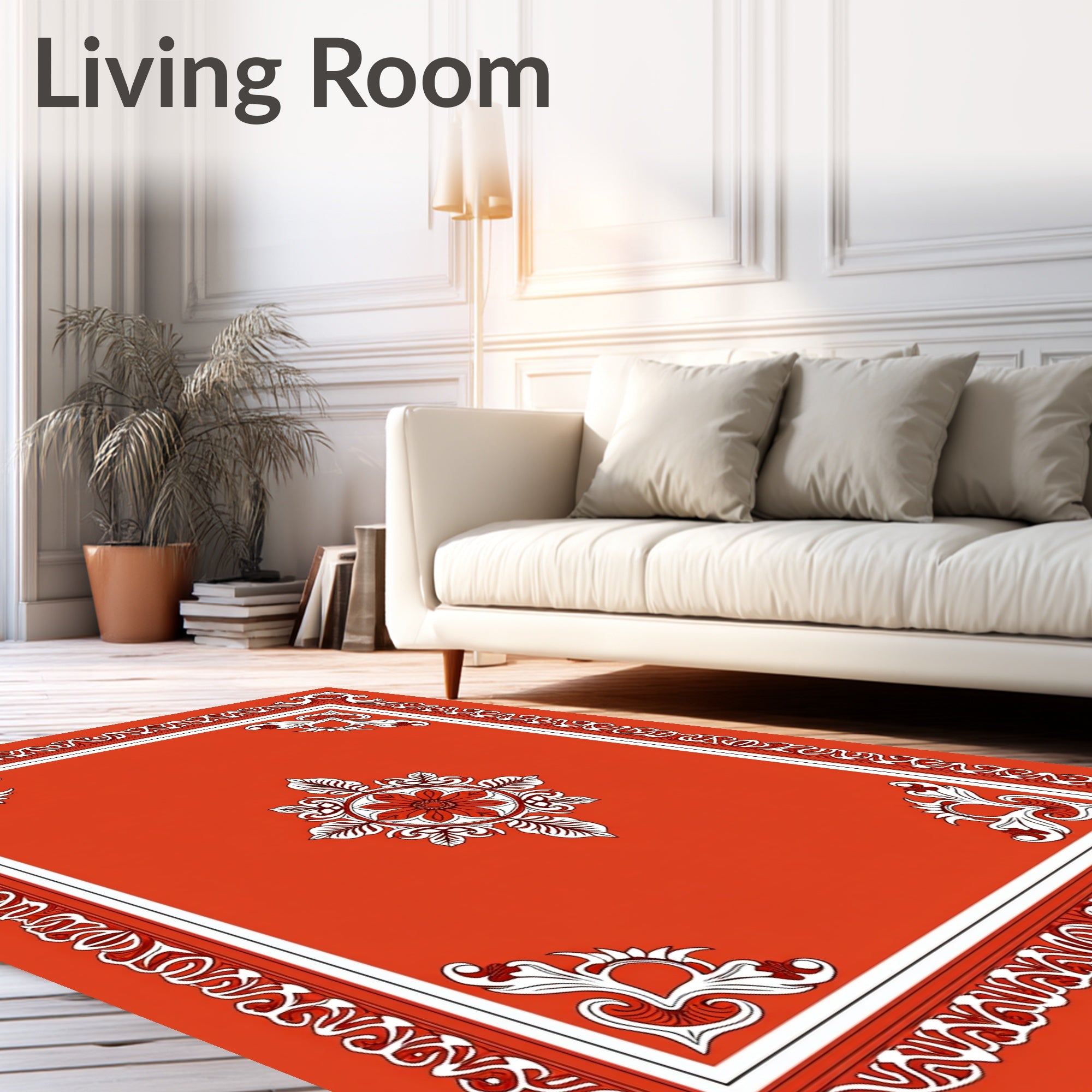 Vintage Floral and Leaf Border Pattern Rug