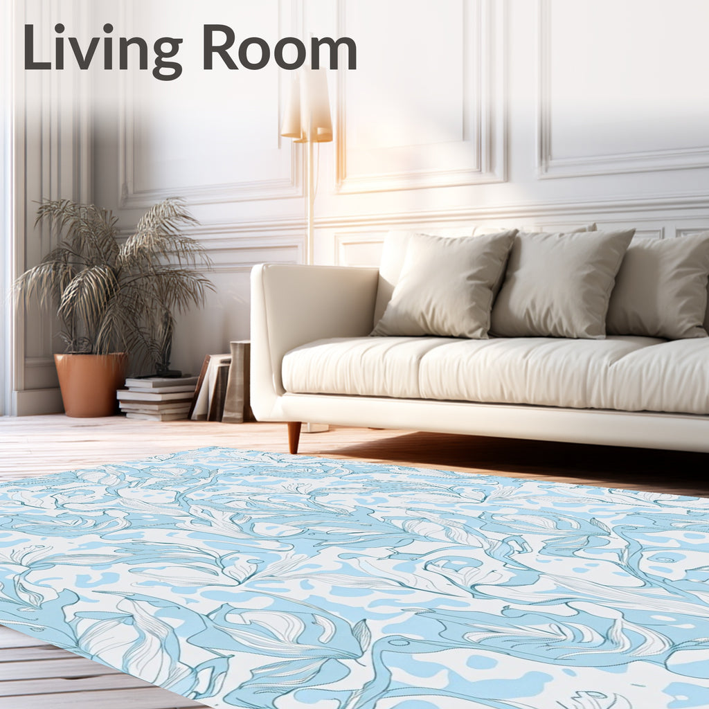 Soft Blue Floral Abstract Pattern Rug