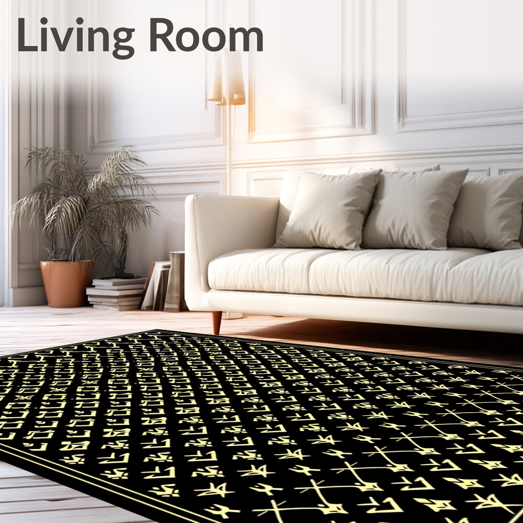 Elegant Black Gold Geometric Pattern Rug