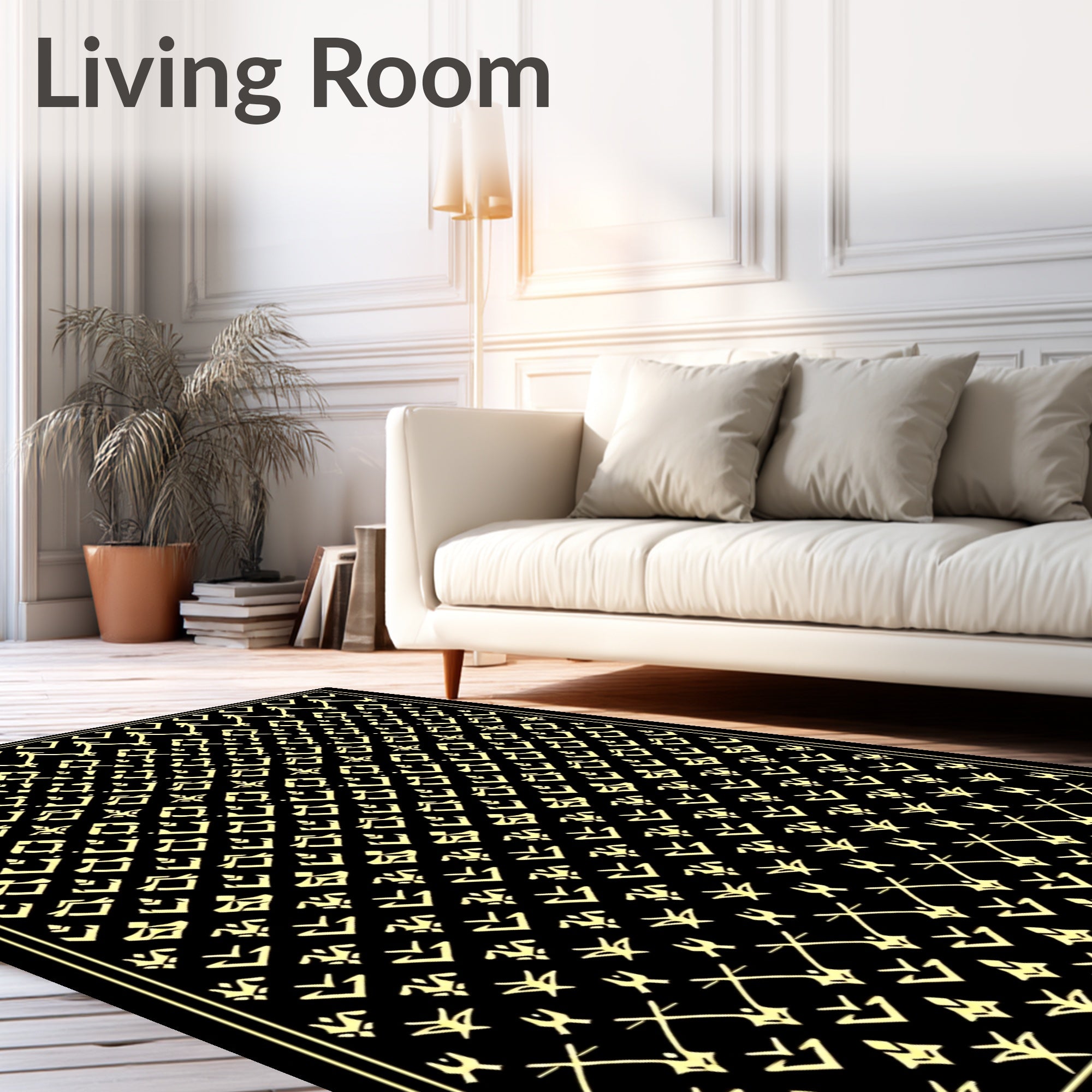 Elegant Black Gold Geometric Pattern Rug