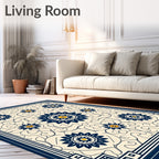 Navy Floral Medallion With Scrollwork Ground Rug