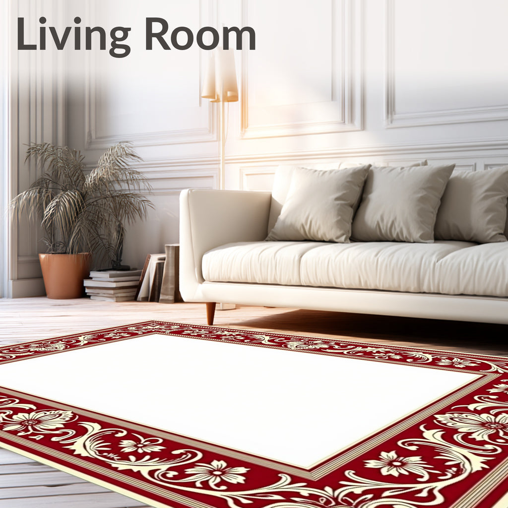 Regal Red Floral Scroll Border Rug