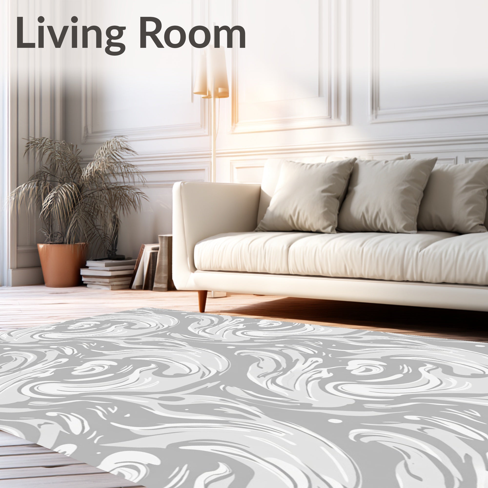 Abstract Swirl Gray White Pattern Rug