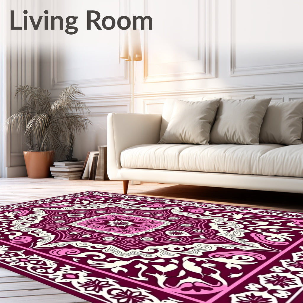 Plum Pink Floral Mandala Rug