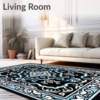 Intricate Black Light Blue Floral Pattern Rug