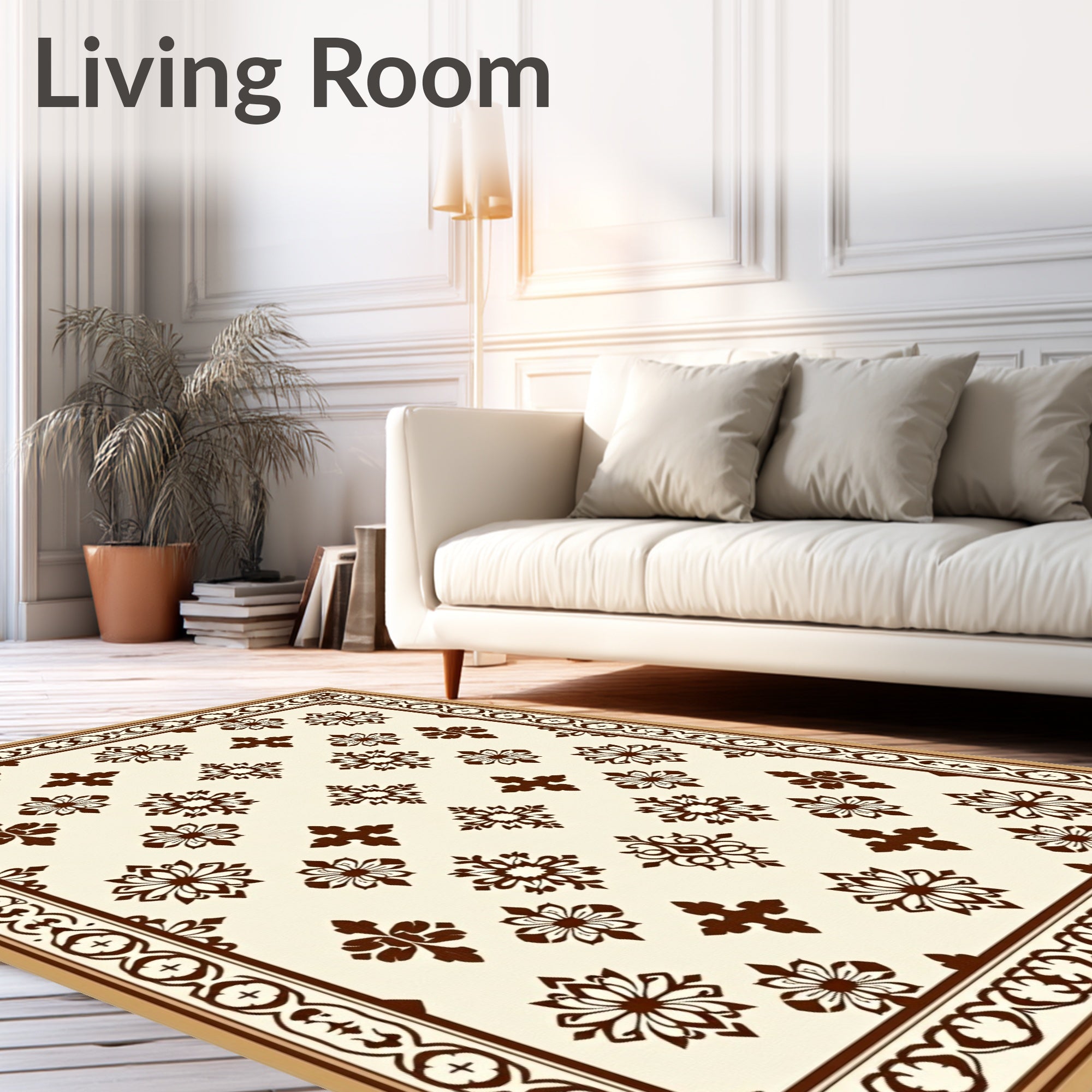 Classic Floral Motif Cream Rug