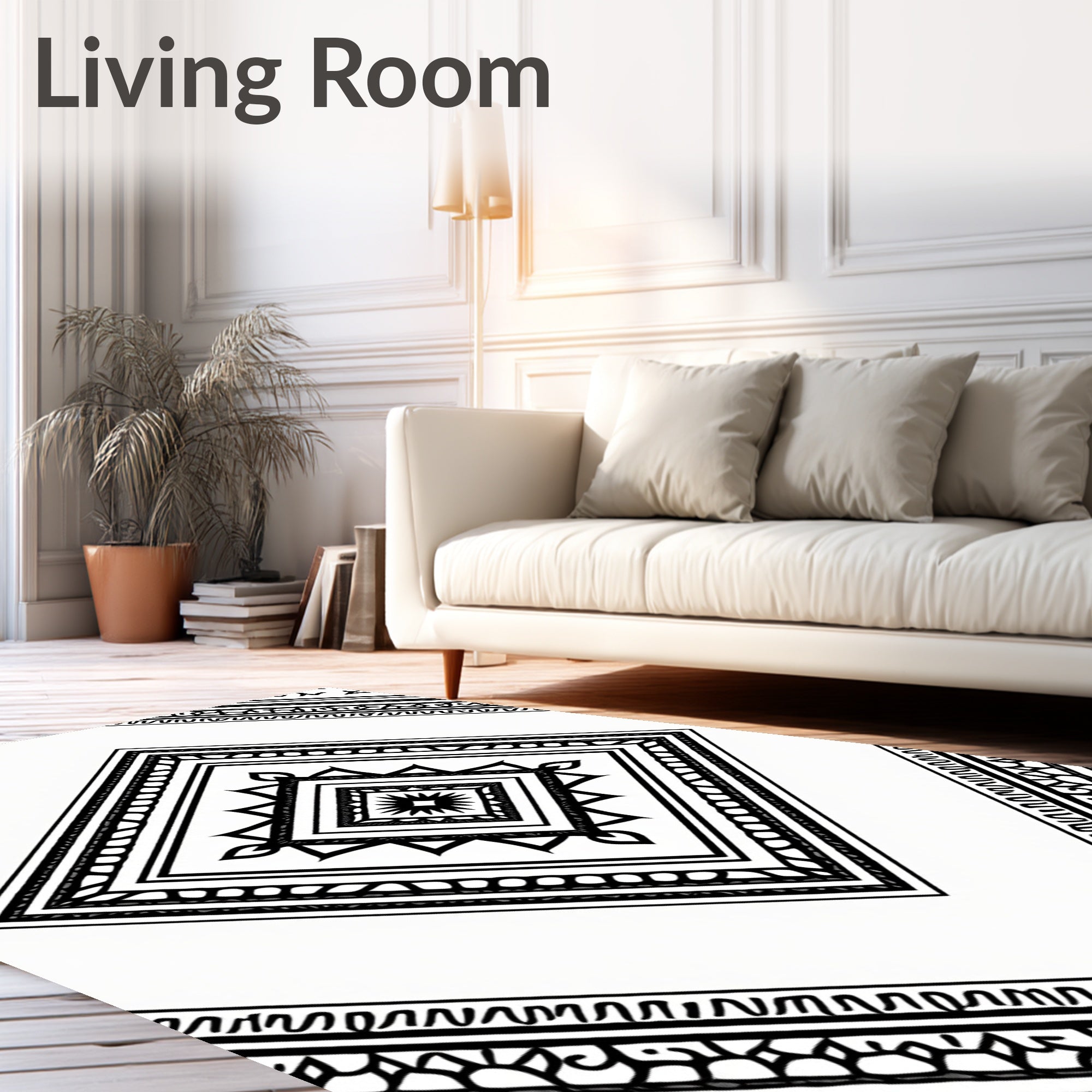 Bold Black And White Geometric Diamond Pattern Rug