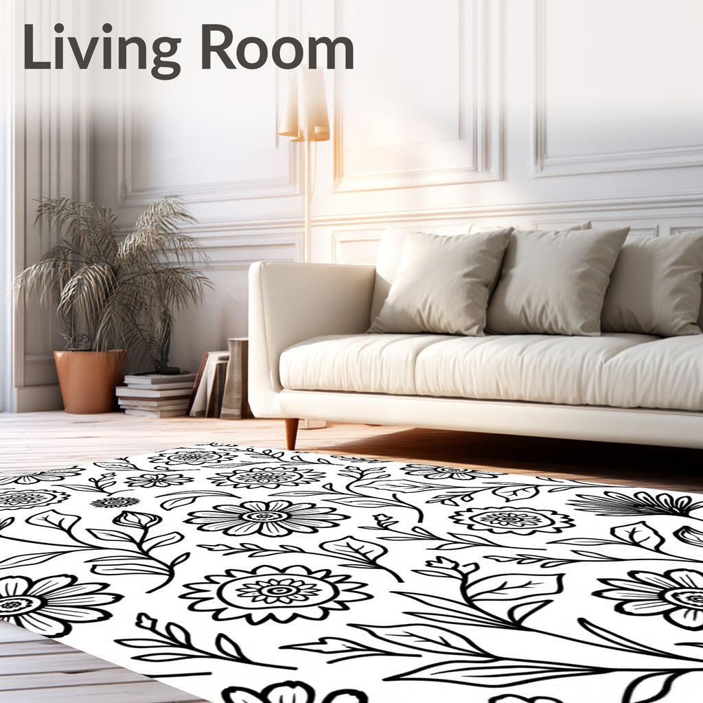 Floral Vine Pattern With Black Outline Rug