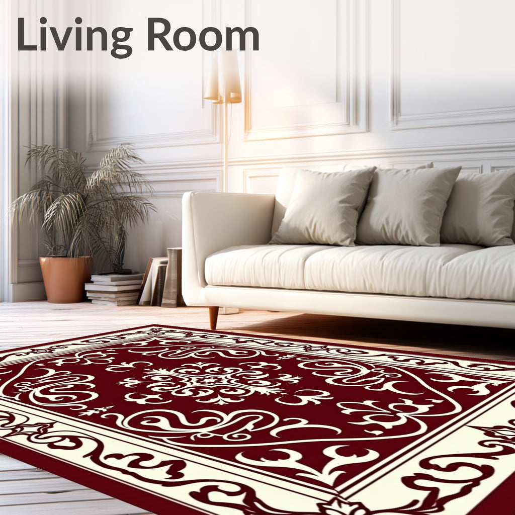 Rich Burgundy Ivory Ornate Pattern Rug