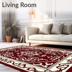 Rich Burgundy Ivory Ornate Pattern Rug