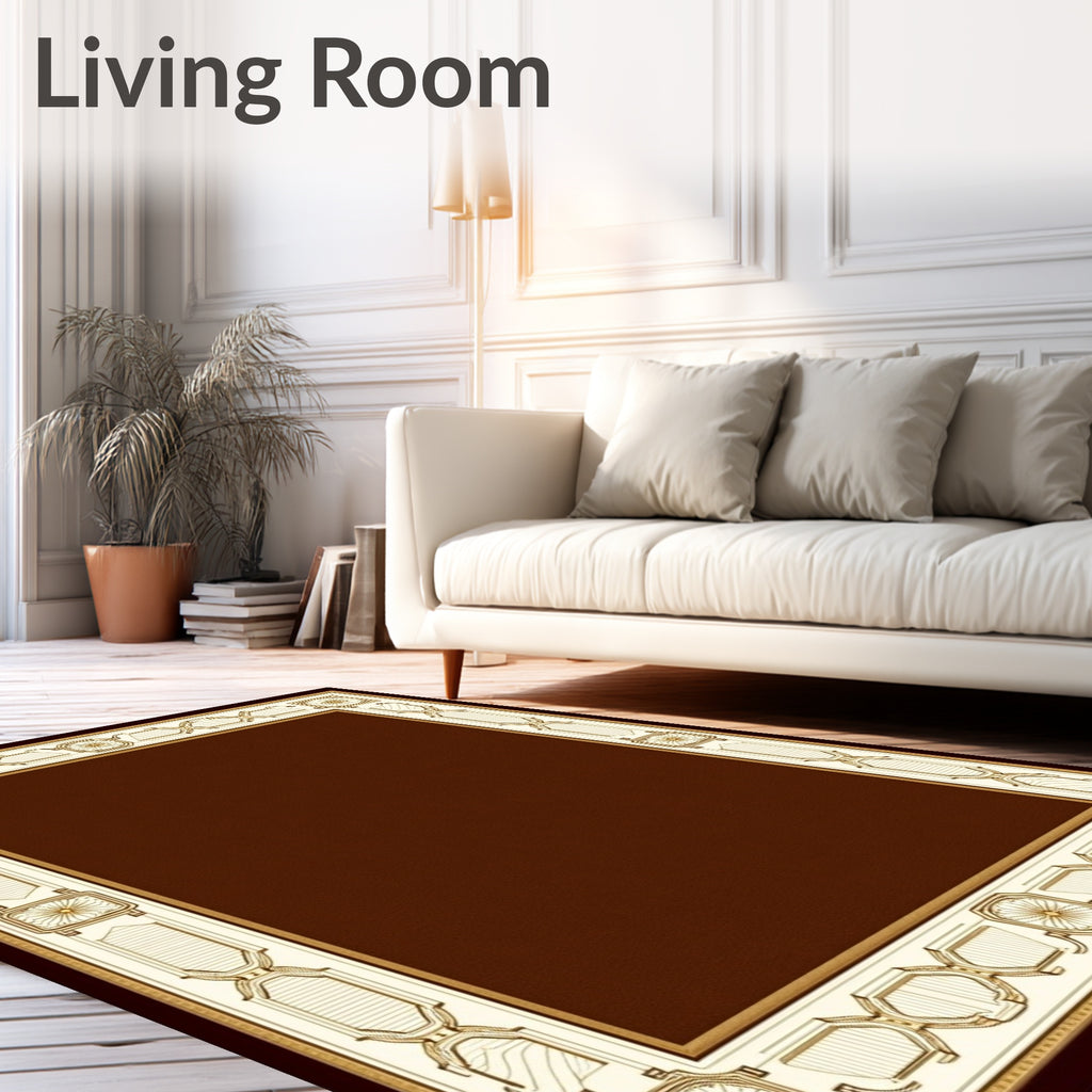 Classic Gold Geometric Bordered Dark Rug