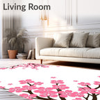 Pink Cherry Blossom Branch Art Rug