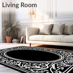 Ornate Black White Floral Scroll Rug