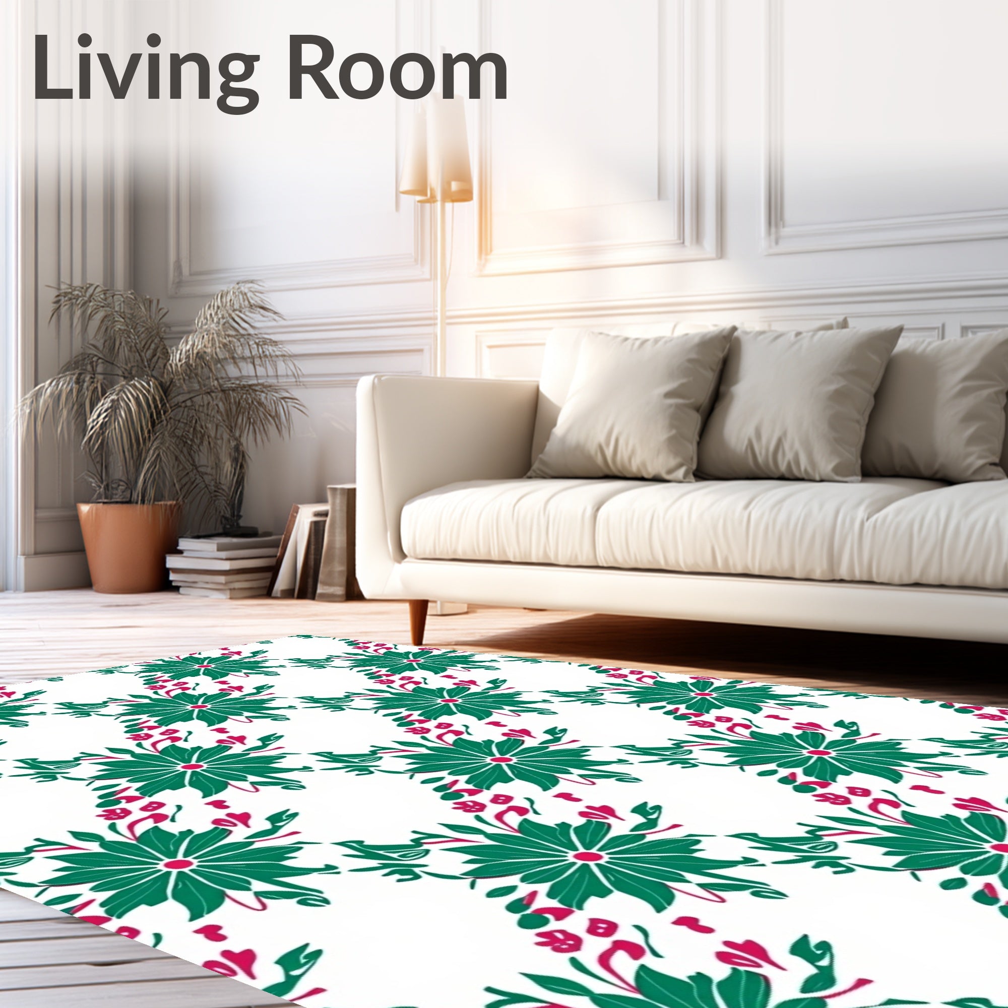 Emerald Floral Vines Pattern Rug
