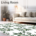 Dark Green Floral Branch Pattern Rug
