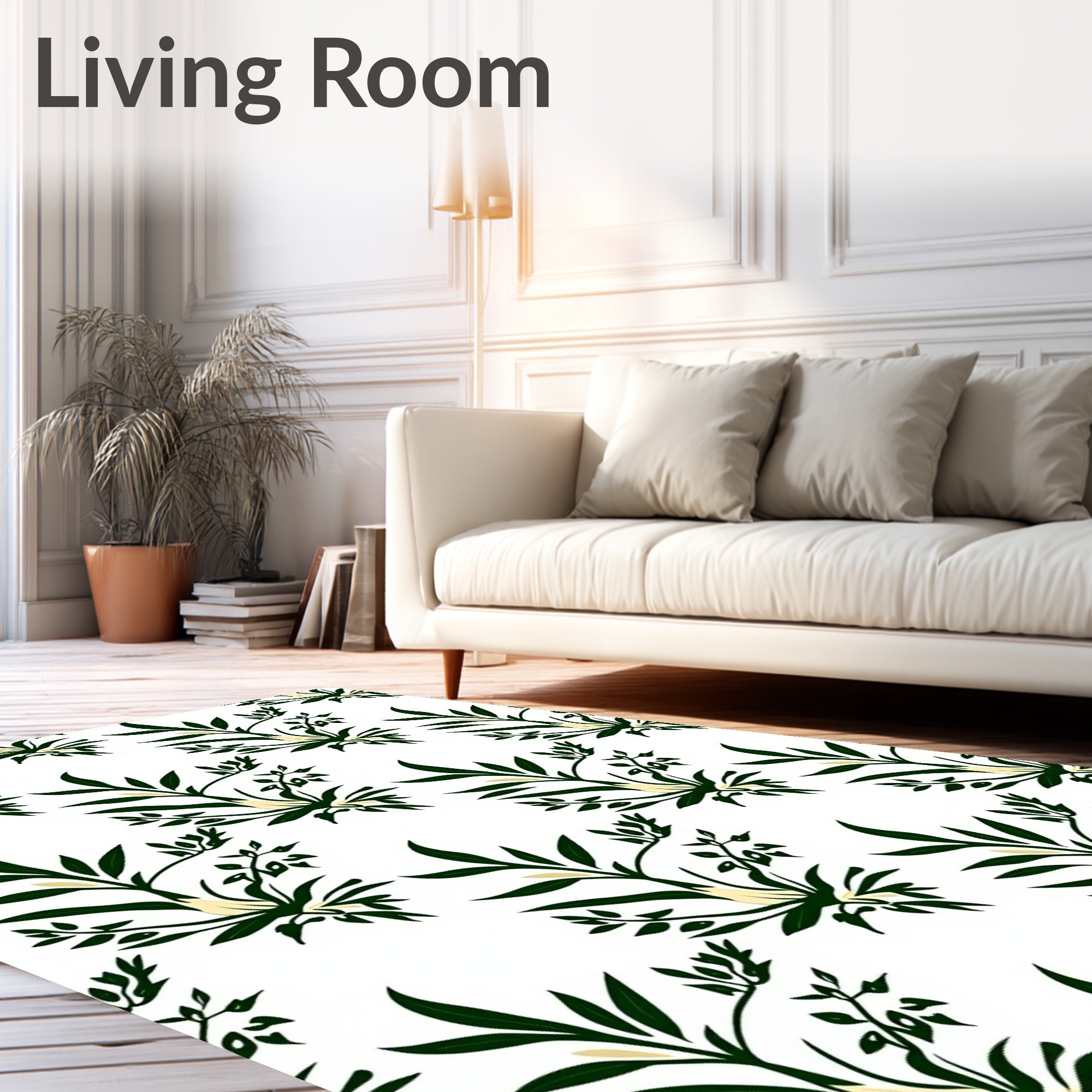 Dark Green Floral Branch Pattern Rug