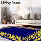Ornate Floral Blue and Gold Border Rug