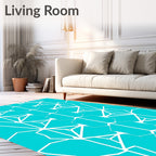Teal White Geometric Tessellation Pattern Rug