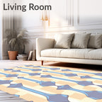 Vertical Blue Ochre Geometric Pattern Rug