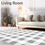 Classic Grey White Checkered Design Rug