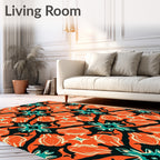 Ornate Teal Orange Floral Pattern Rug