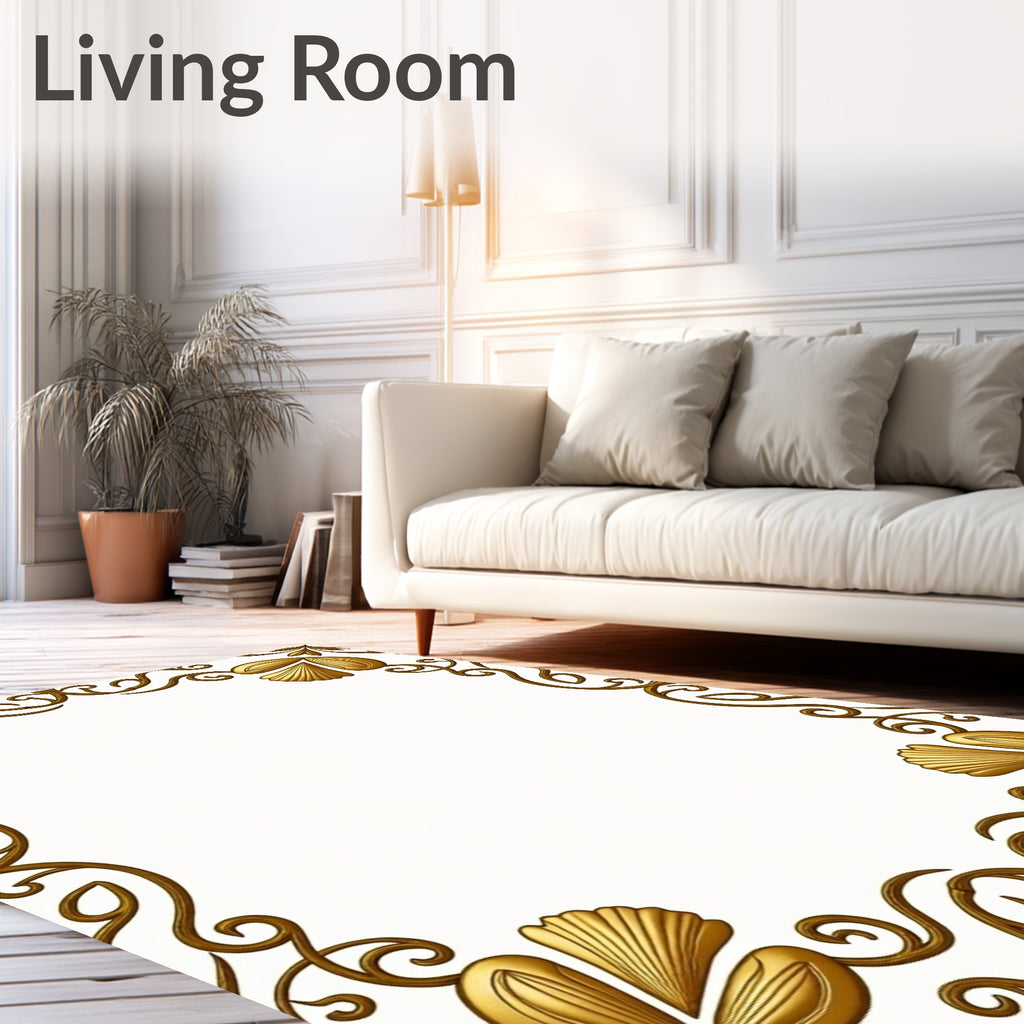 Ornate Gold Swirls And Shell Pattern Rug