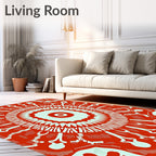 Intricate Radial Red White Pattern Rug