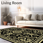 Ornate Black Gold Mandala Rug