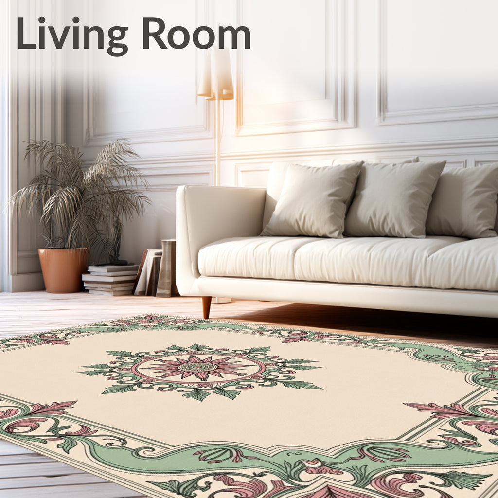 Ornate Scrollwork Botanical Classic Design Rug