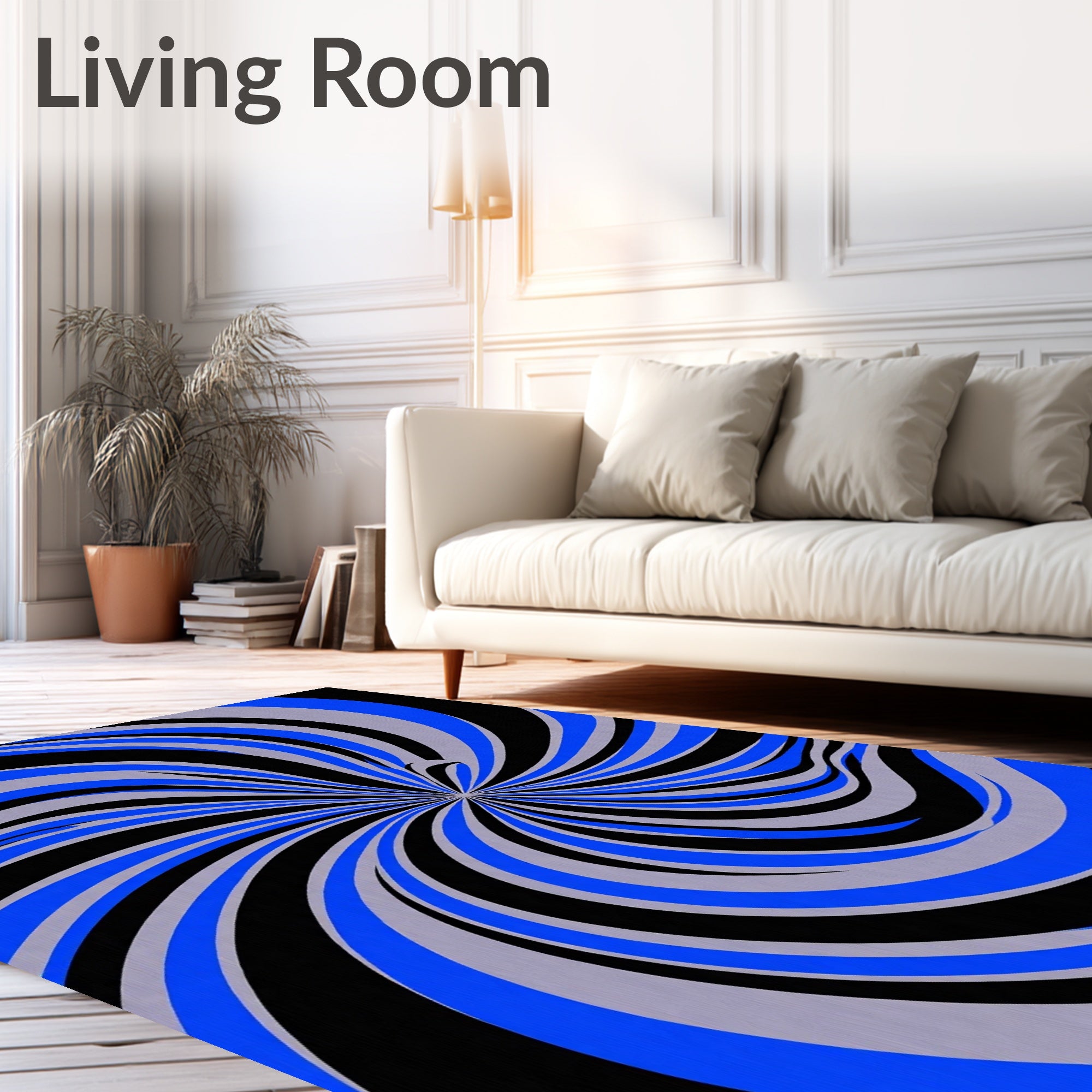 Dynamic Swirl Blue Black Gray Rug