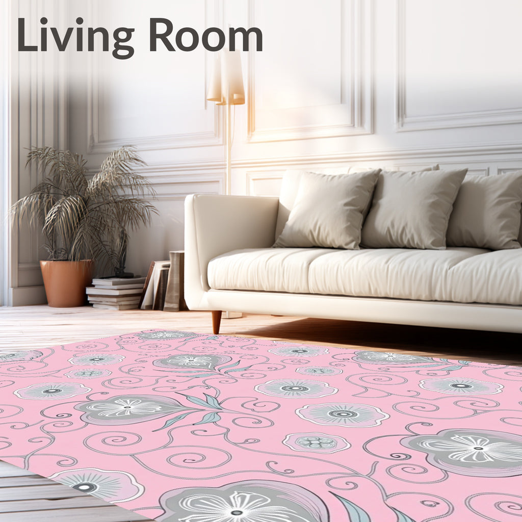 Whimsical Floral Swirl Pattern Rug
