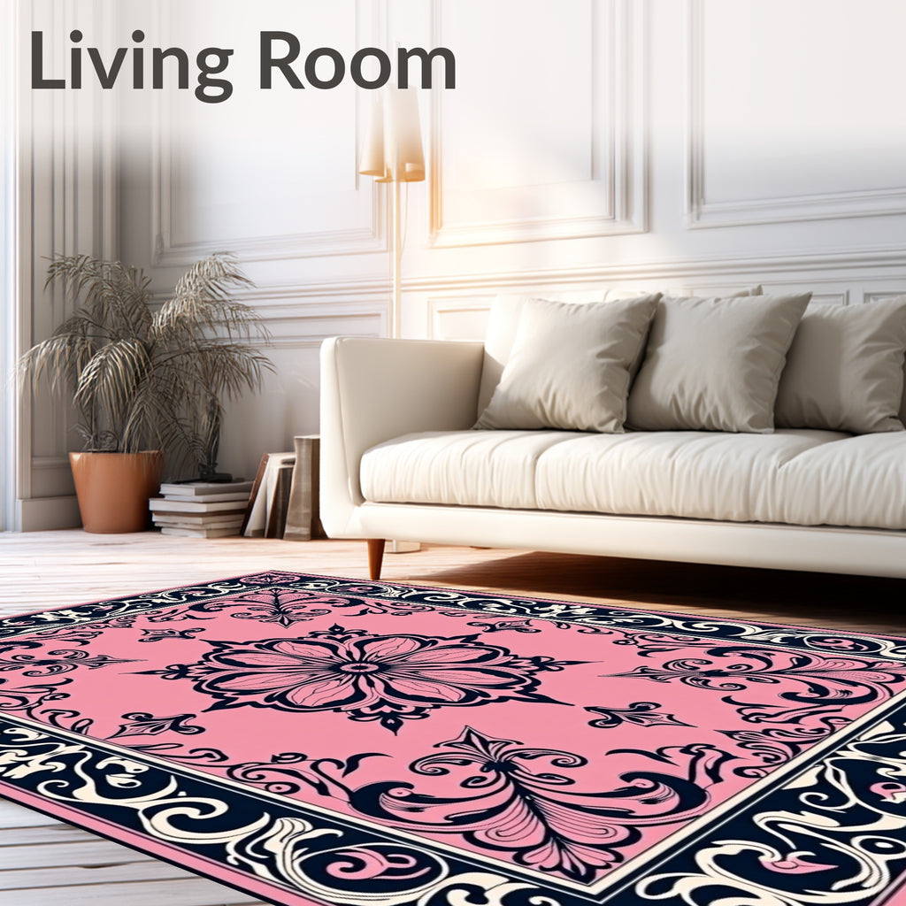 Elegant Pink Floral Intricate Design Rug