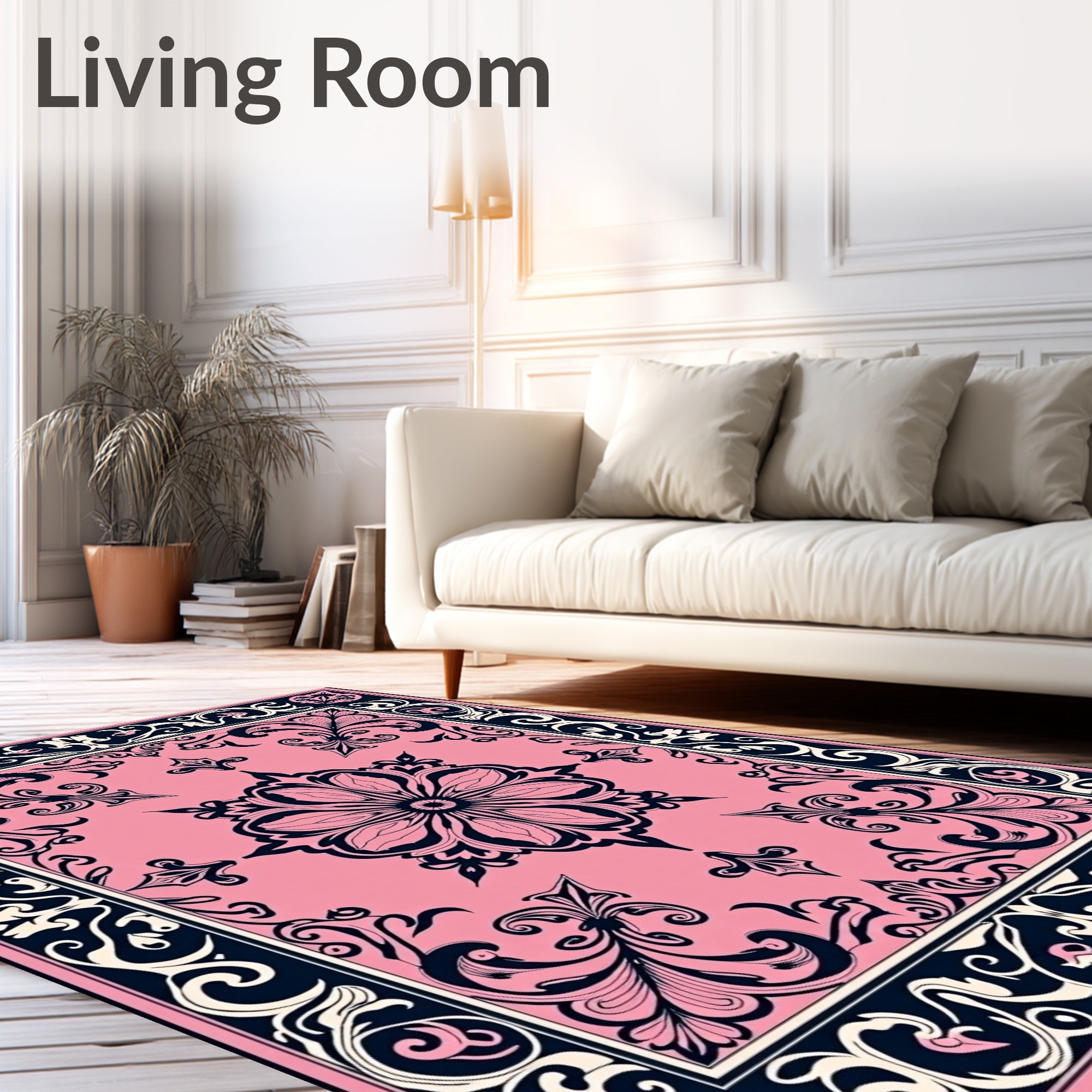 Elegant Pink Floral Intricate Design Rug