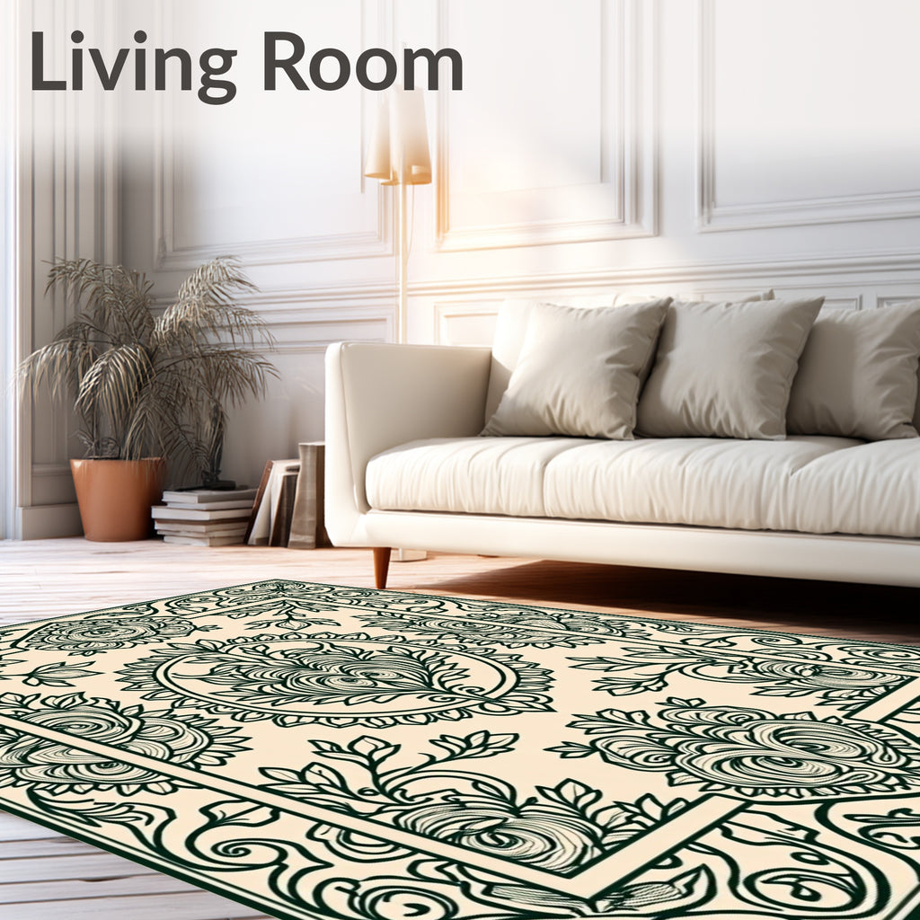 Floral Scrollwork Ornamental Liner Design Rug