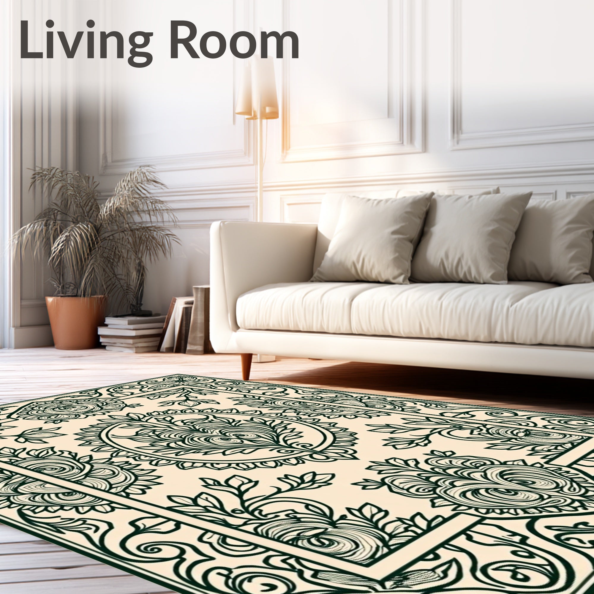 Floral Scrollwork Ornamental Liner Design Rug