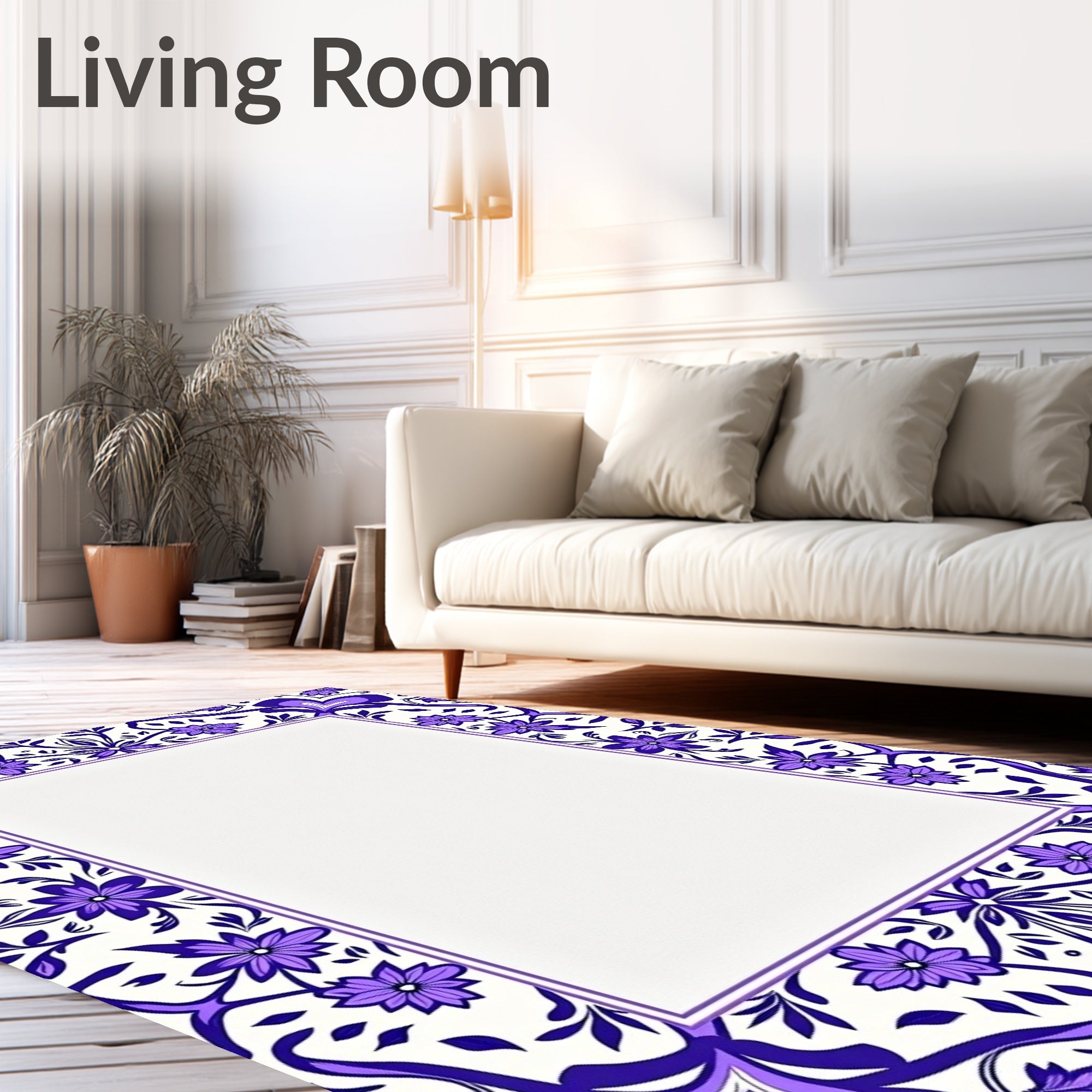 Vibrant Purple Floral Medallion Border Rug