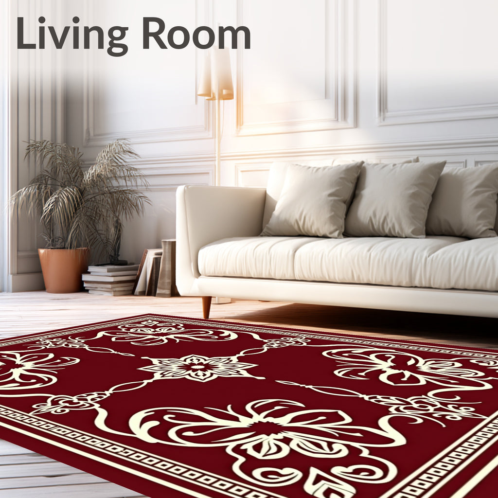 Intricate Floral Arabesque Border Design Rug