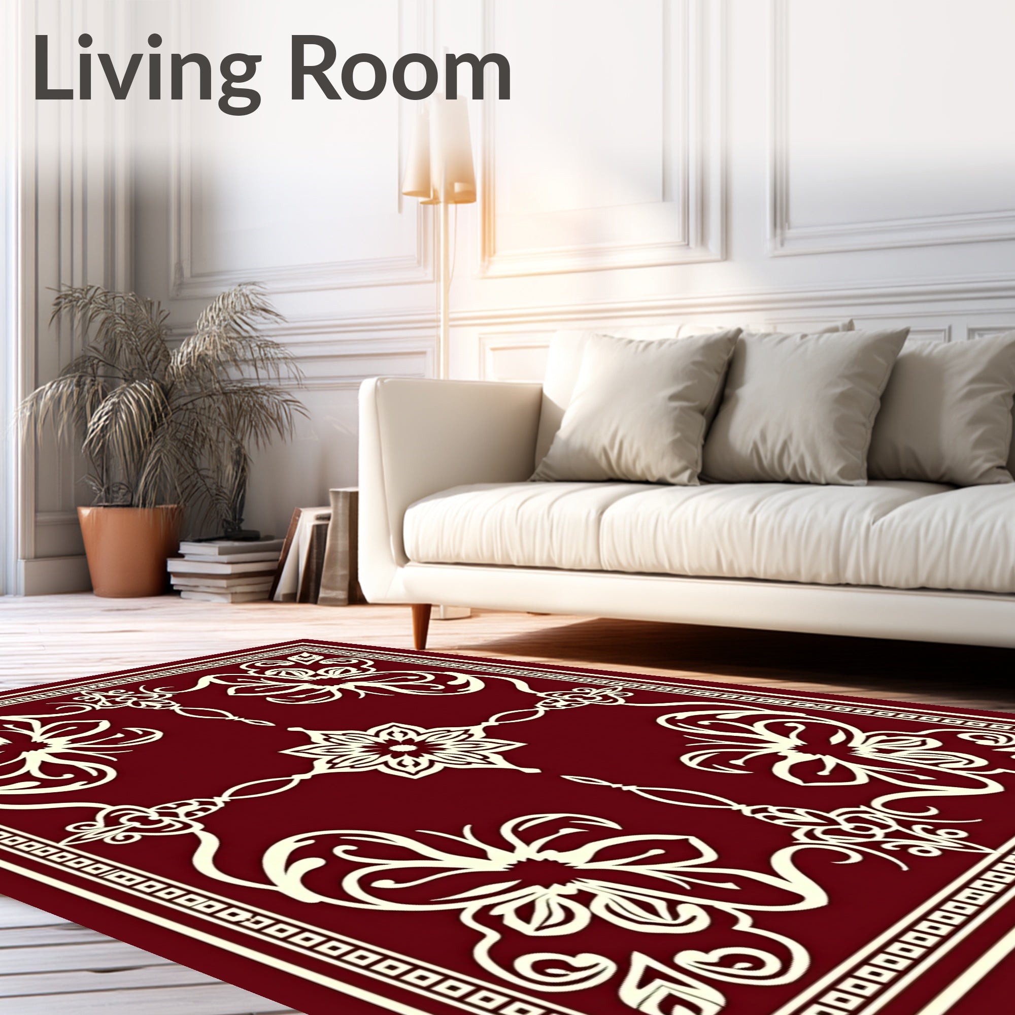 Intricate Floral Arabesque Border Design Rug